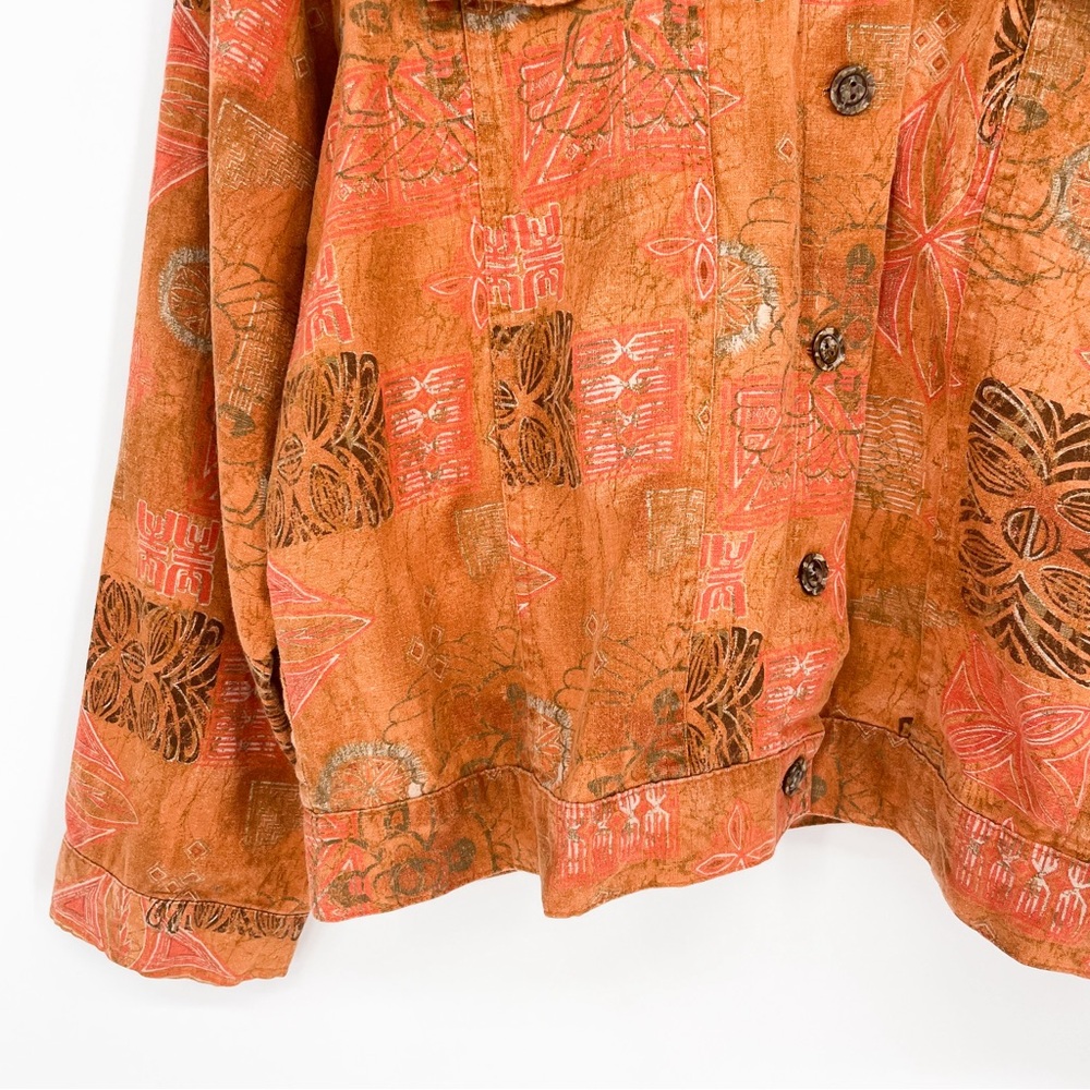 Christopher & Banks Y2K Abstract Tribal Linen Blend Button Down Top Orange Large - Picture 4 of 9